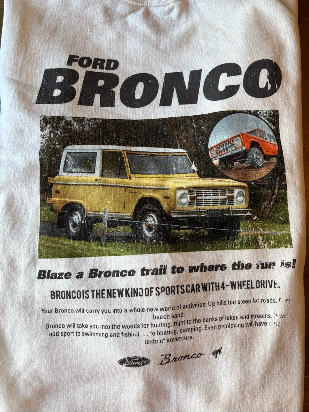 Ford Bronco Graphic Crewneck Sweatshirt - White with Yellow & Orange Accents - Picture 4 of 4